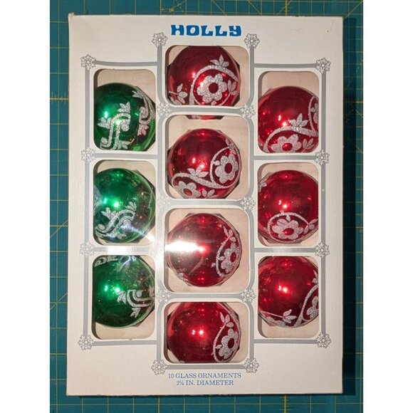 Vintage Holly American made Glass Christmas Ornaments Set of 20 - Picture 10 of 16
